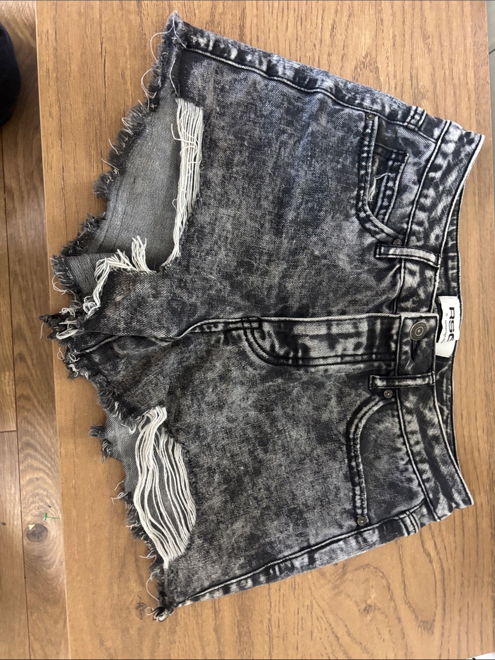 RSQ Black Acid-Wash High-Rise Distressed Denim Shorts